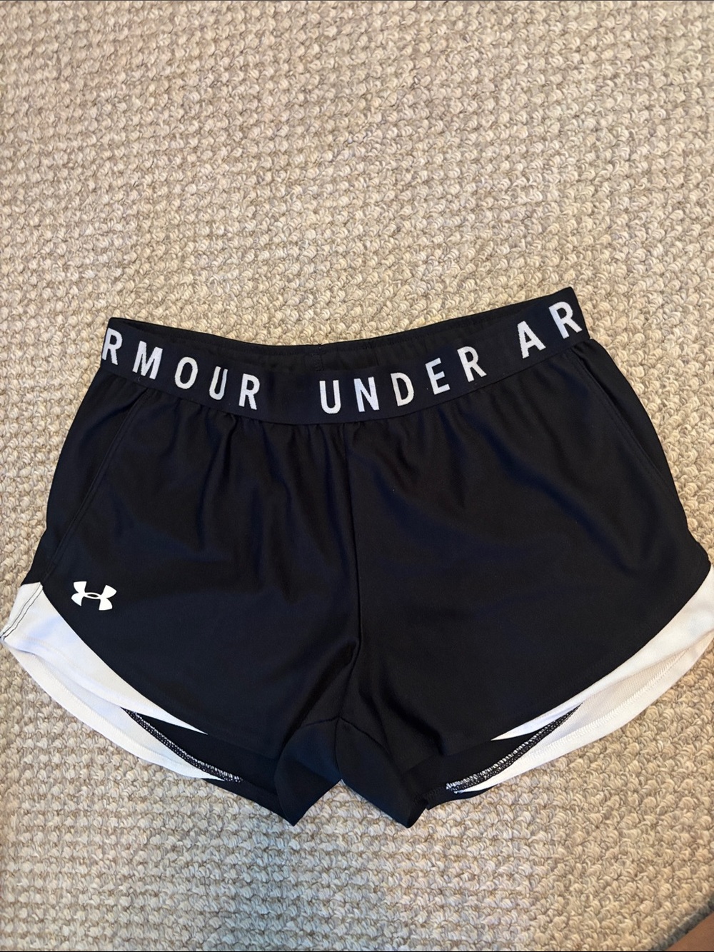 Under Armour Black Shorts with pockets & White Trim and Branded Waistband